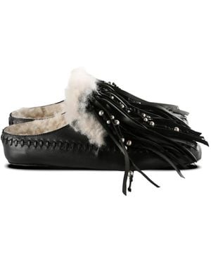 Ann Demeulemeester Fringe-Detail Shearling-Lined Mules - Black