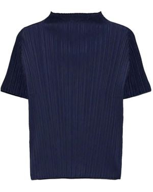 Pleats Please Issey Miyake Pleated High-Neck T-Shirt - Blue