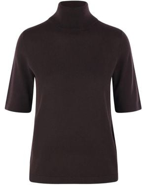 Allude Roll-Neck Short-Sleeve Sweater - Black