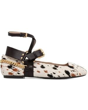 Liu Jo Animal-Print Chain-Link Ballet Flats - White