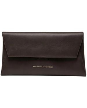 Brunello Cucinelli Envelope Leather Clutch Bag - Grey