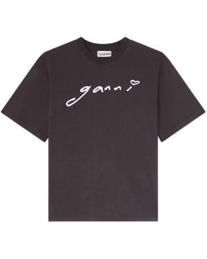 Ganni T-Shirt À Logo - Blue