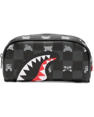 Sprayground Check-Pattern Shark-Mouth Wash Bag - Black