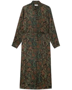 Brooks Brothers Paisley-Print Belted Maxi Shirt Dress - Green