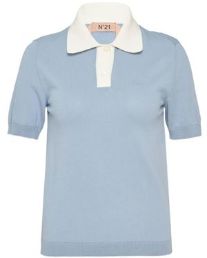 N°21 Contrast-Collar Knit Polo Shirt - Blue
