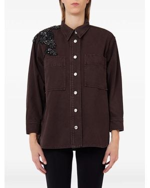 Liu Jo Bead-Embellished Denim Shirt - Brown