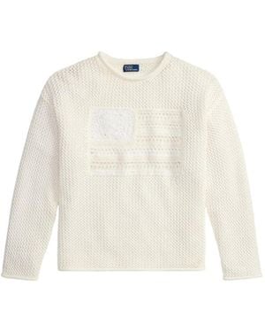 Polo Ralph Lauren Flag-Motif Open-Knit Jumper - White
