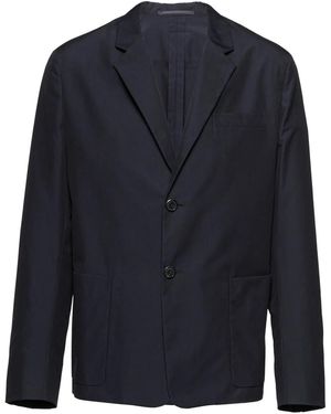 Prada Logo-Patch Single-Breasted Blazer - Blue