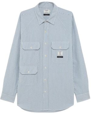 Engineered Garments Striped Seersucker-Texture Shirt - Blue