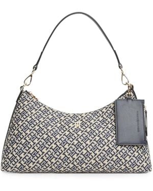 Tommy Hilfiger Monogram-Pattern Logo-Plaque Shoulder Bag - Grey