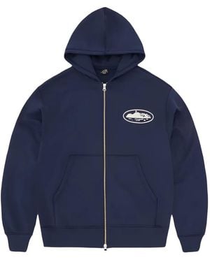 corteiz X Island Puff Print Zip Hoodie - Blue