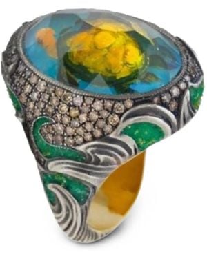 Sevan Bıçakçı Diamond Carved Turtle Ring - Green