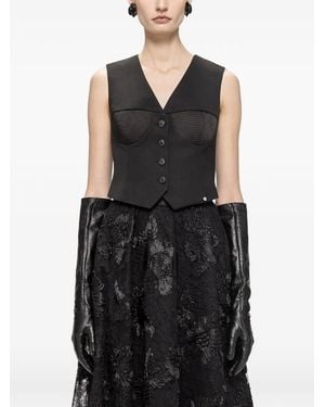 Nissa Veste Sans Manches En Laine À Bonnets En Satin - Black