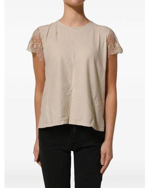Pink Memories Lace-Trim Round-Neck T-Shirt - Natural