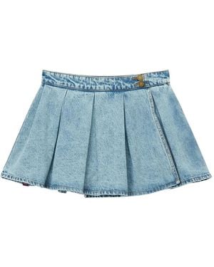Mini Cream Jeansrock mit Falten - Blau