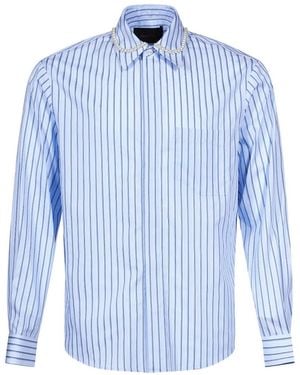 Simone Rocha Faux-Pearl Embellished Striped Shirt - Blue