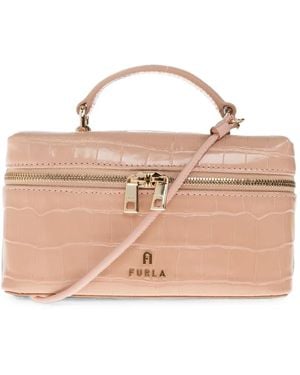 Furla Camelia Crocodile-Effect Leather Tote Bag - Pink