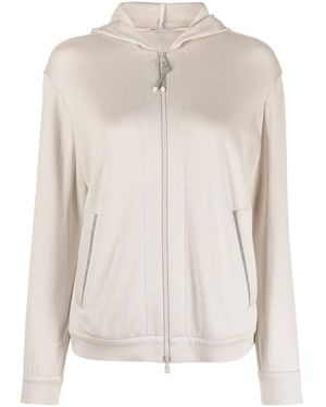 Brunello Cucinelli Monili Bead-Embellished Zip Hoodie - Natural
