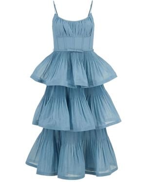 Zimmermann Structured Mini Dress With Cascading Frills And Belt (Size 0) - Blue