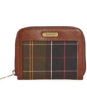 Barbour Tartan-Panel Leather Wallet - Brown