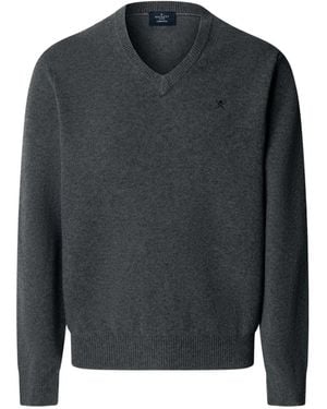 Hackett V-Neck Lambswool Jumper - Grey