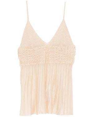 Circus Hotel Pleated V-Neck Top - White