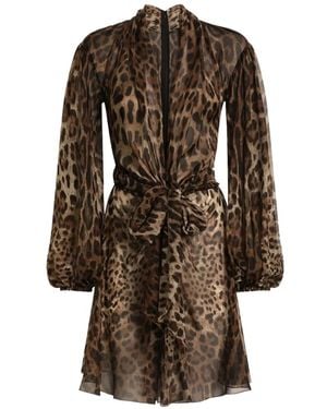Dolce & Gabbana Chiffonkleid Mit Leo-Print - Braun