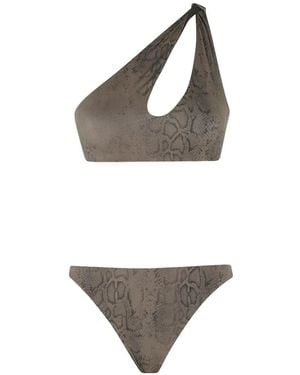 FEDERICA TOSI Snake-Print One-Shoulder Bikini - Metallic