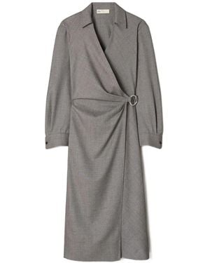 Tory Burch Wool Wrap Dress - Gray