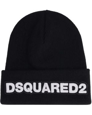 DSquared² Logo Ribbed Beanie - Black