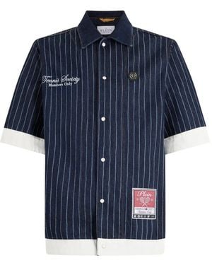 Philipp Plein Pinstripe Short-Sleeve Shirt - Blue