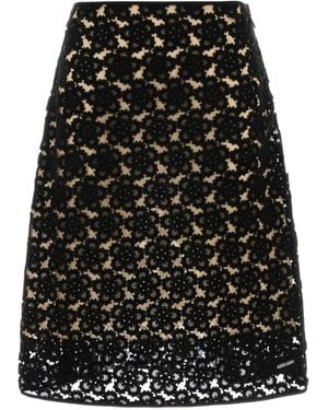 Miu Miu Floral-Macramé Midi Skirt - Black