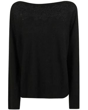 Ermanno Scervino Lace-Trimmed Boat-Neck Sweater - Black