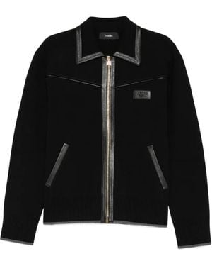 Amiri Leather-Trimmed Zip-Up Jacket - Black