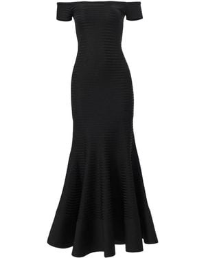 Carolina Herrera ストライプ オフショルダーマキシドレス - ブラック
