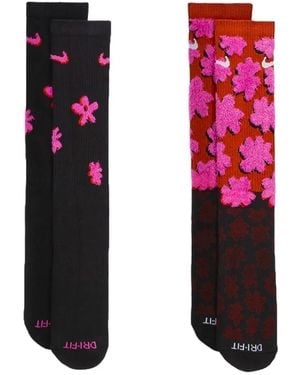 Nike Lot De Deux Paires De Chaussettes À Fleurs Brodées - White