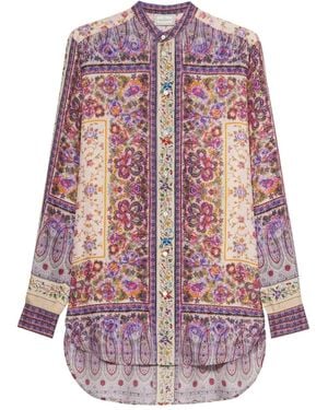 Pierre Louis Mascia Floral-Print Panelled Shirt - Purple