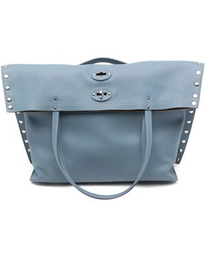 Zanellato Medium Saeta Stud Leather Tote Bag - Blue