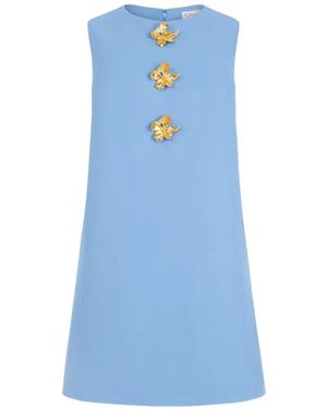 Oscar de la Renta Button-Detail Wool Shift Dress - Blue
