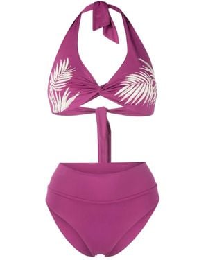 Fisico Leaf-Print High-Waisted Bikini - Pink