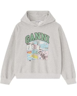 Ganni Graphic-Print Hoodie - White