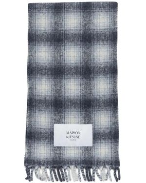 Maison Kitsuné Écharpe Frangée À Carreaux - Blue