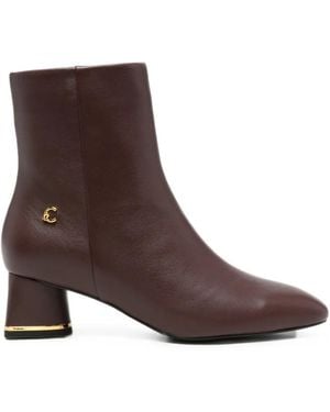 Coccinelle Bottines En Cuir À Plaque Logo - Brown