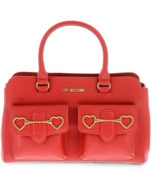 Moschino Medium Heart Bit Tote Bag - Red