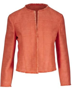Akris Punto Frayed-Trim Round-Neck Jacket - Red