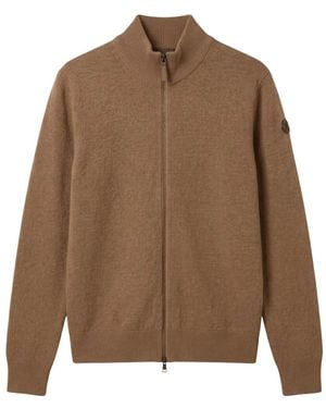 Moncler Wool & Cashmere Zip-Up Cardigan - Brown