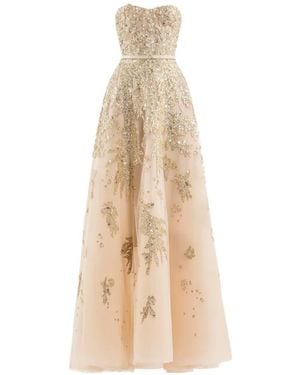 Saiid Kobeisy Vestido largo palabra de honor con cristales - Blanco