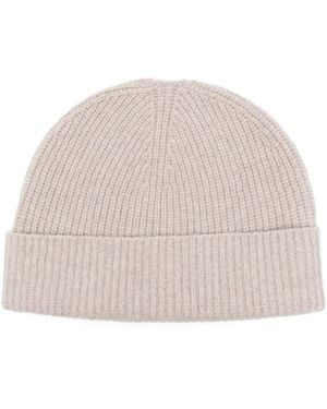 Sunspel Cashmere Ribbed Beanie Hat - Natural