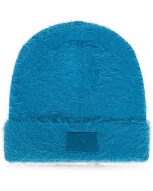 Fendi Logo-Patch Beanie Hat - Blue