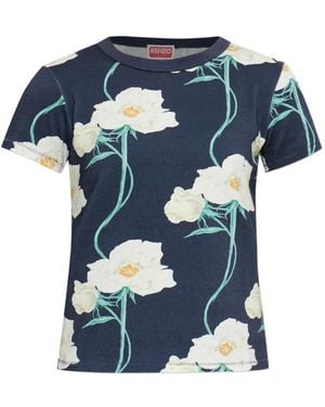 KENZO Floral-Print T-Shirt - Blue
